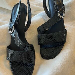 Elegant Brighton “Rivoli” Black Slingback Heels with Textured Finish